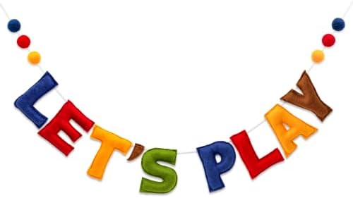 Pre-Strung Retro LET’S Play Felt Banner Reusable Kids Playroom Decorations by Meygajoe