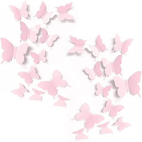 Cute Pink Butterfly Wall Decor 24 pcs, Girls Room Wall Decals, Danish Pastel - Image 3