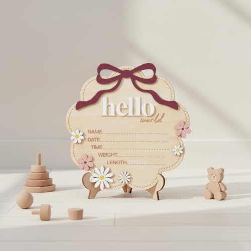 Hello World Wooden Baby Birth Announcement Sign - Image 4