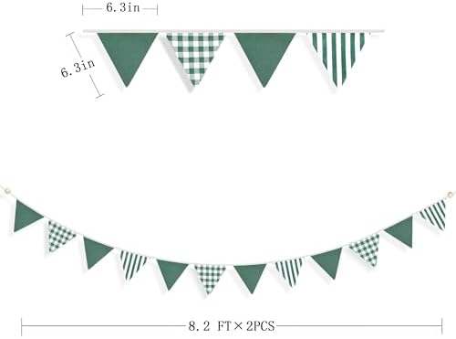 2 Sets Green Pennant Banner Flags 24Pcs Green Buffalo Plaid Striped Banner - Image 2