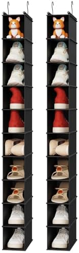 MAX Houser 2 Pack 10 Tier Foldable Hanging Shoe Organizer Black by MAXHouser