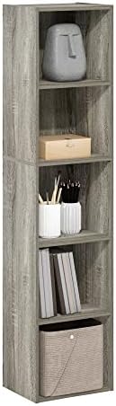 Furinno PASIR Book Shelf, 5-Tier Tall Narrow Bookshelf, Open Shelves Bookcase by Furinno-FitsYourSpaceFitsYourBudget