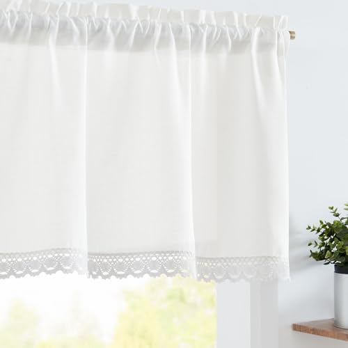 jinchan Off White Linen Lace Trim Valance Curtain 18Inch Rod Pocket 1 Panel by JINCHAN
