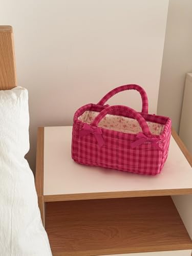Small Storage Basket Organizer, Mini Fabric Gingham Storage Baskets - Image 2