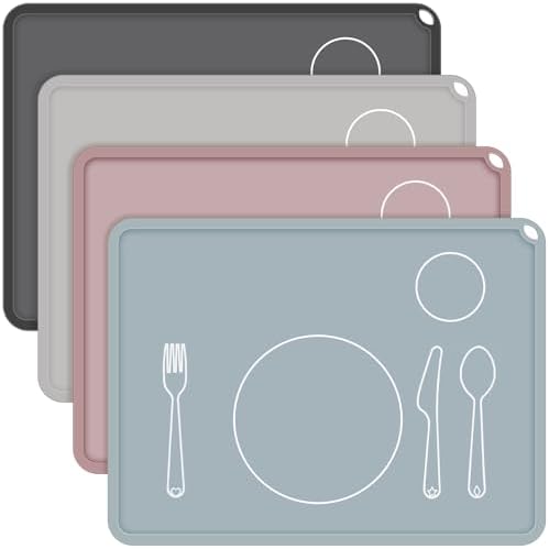 Zhehao 4 Pcs 4 Pcs Montessori Toddler Silicone Placemats, Soft Colors by Zhehao