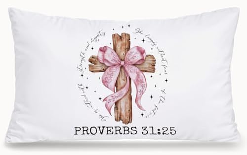 Coquette Pink Bow Christian 12x20 Pillow Cover, Christian Room Decor, Proverbs by Unknown