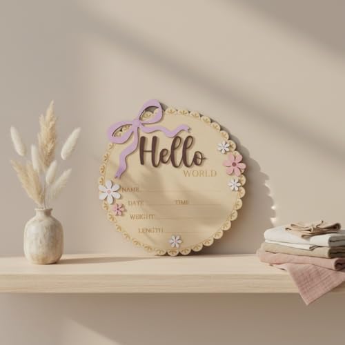 Hello World Wooden Baby Birth Announcement Sign, Baby Girl Nursery Decor Photo - Image 5