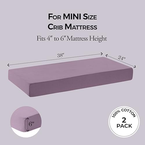 Dreamology Mini Crib Sheets Fitted, 100% Cotton Crib Sheets, 2 Pack Sheets - Image 2