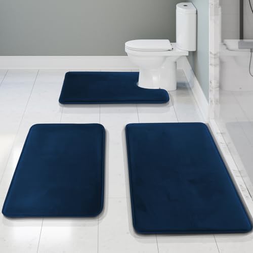 Clara Clark 3 Piece Bathroom Rugs Bath Mat Set, Velvet Memory Foam Bath Mats by ClaraClark
