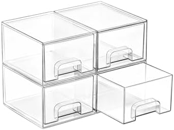 Vtopmart 4 Pack Small Clear Stackable Storage Drawers, Fits Narrow Spaces by Vtopmart