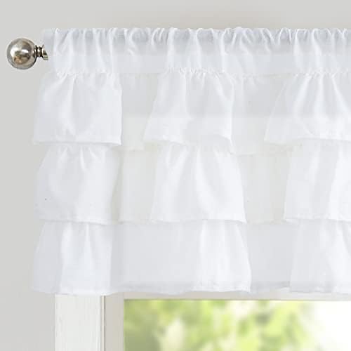 jinchan Off White Linen Ruffled Valance Curtain 18 Inch Rod Pocket 1 Panel by JINCHAN