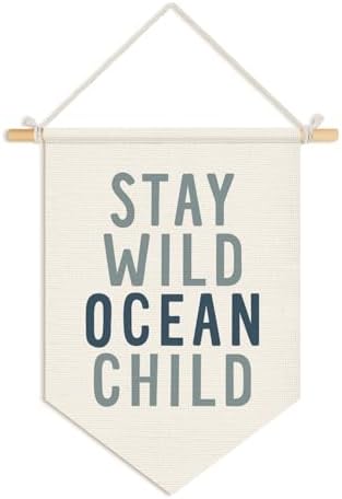 Wheatwin Ocean Nursery Decor, Stay Wild Ocean Child Wall Hanging Pennant Flag by Wheatwin