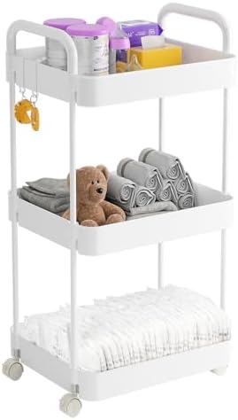 Volnamal Diaper Caddy Cart, 3-Tier Plastic Rolling Cart by Volnamal