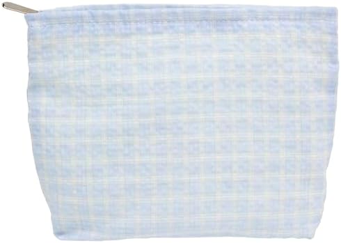 Flat Makeup Bag for Women, Zipper Cosmetic Pouch for Purse, Grid Blue by PAZIMIIK