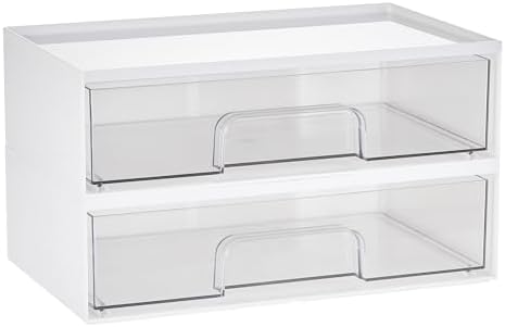 Vtopmart White Stackable Storage Drawers, 2 Pack Wide Organizers by Vtopmart