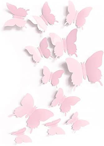 Cute Pink Butterfly Wall Decor 24 pcs, Girls Room Wall Decals, Danish Pastel by Artivo