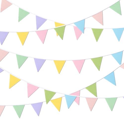 Pastel Macaron Polka Dot Pennant Banner, 32ft Cotton Triangle Bunting by Motroce