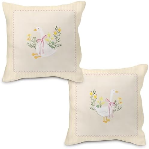 Coquette Pink Bow Floral Goose Pillow Covers 18x18, Goose Nursery Decor by Nvotell