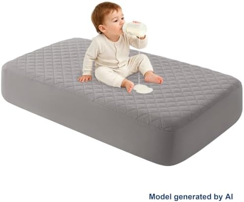 BEDSUM 2-Pack Waterproof Mini Crib Mattress Protector, Smoke Grey - Image 2