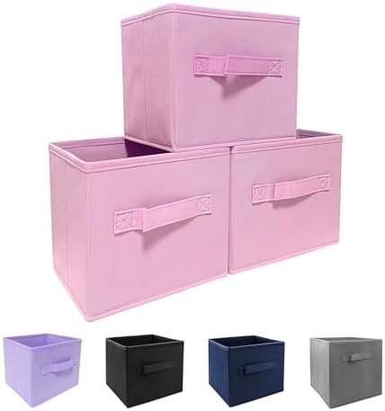 EBIGIC Pink Storage Bins 3Pack 9.0"x7.5"x7.5" Fabirc Foldable Closet Toy by EBIGIC