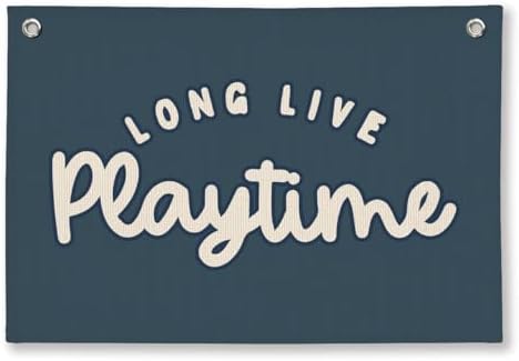 Playroom Decor for Boy, Long Live Playtime Wall Hanging Linen Banner, 20x30 by Unknown