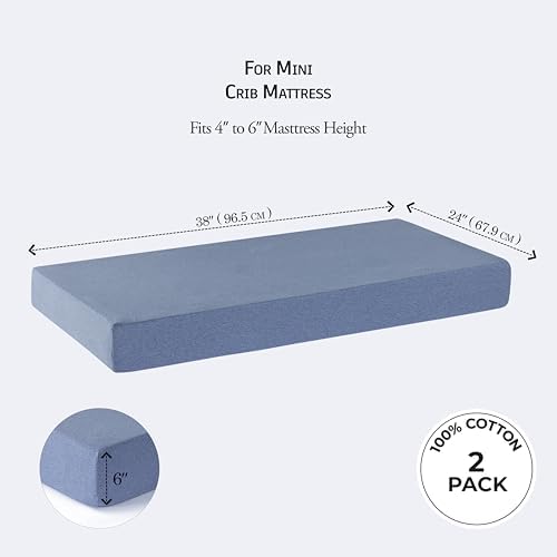 Dreamology Pack and Play Sheets, 2 Pack, 100% Cotton Mini Crib Sheets - Image 3