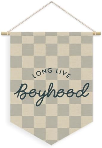 Boys Room Decor, Long Live Boyhood Boy Nursery Linen Canvas Banner by Unknown
