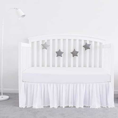 Crib Skirt with Pompoms White, Fits Standard Crib by Bilobanbabybedding