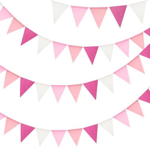 G2PLUS Pennant Banner Triangle Flag Bunting Garland Pink Banner Flags 36PCS by G2PLUS