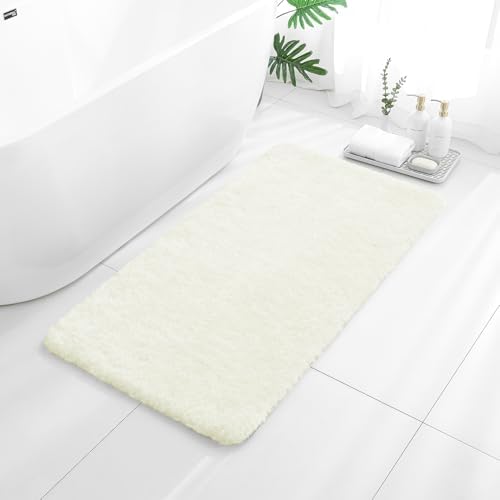 Polyester Bathroom Rug 24"x48" Cream, Non-Slip Soft Shaggy Bath Mat by Kildoss