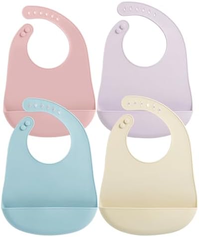 PandaEar Silicone Baby Bibs, 4 Pack Waterproof Feeding Bibs by PandaEar