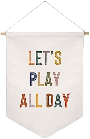 Let's Play All Day Flag Pennant Banner, Boho Nursery, Playroom Wall Hanging by ZEARPT