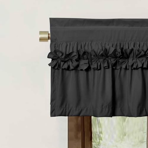 HIG 2 Pack Black Ruffle Handcrafted Window Valances - Image 3