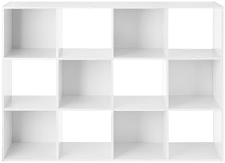 Whitmor 12 Cube Storage Organizer, 4 Tier Stackable Mdf Wood Bookcase, Open - Image 7
