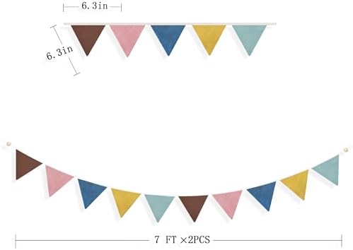 2 Sets of Boho Pennant Banner 20Pcs Nursery Garland Flags Retro Colored Fabric - Image 2