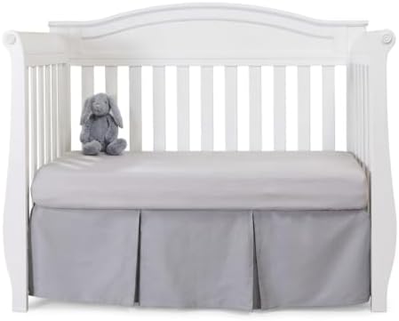 EVERYDAY KIDS Light Gray Pleated Crib Skirt; 100% Natural Cotton Nursery Crib - Image 7
