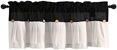 Lush Decor Linen Button Farmhouse Valance Curtians 52" W x 18" L Black & White - Image 7