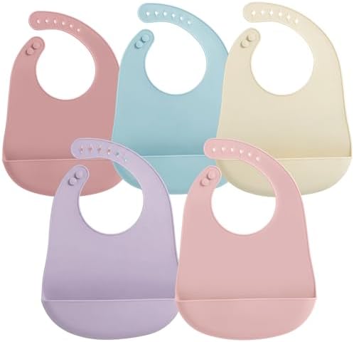 PandaEar 5 Pack Waterproof Silicone Baby Bibs| Super Thin Light Weight Feeding by PandaEar