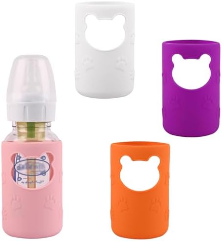 4 Pack Silicone Sleeve for Dr. Brown Natural Narrow Glass Baby Bottle 4 oz by HUAKENER