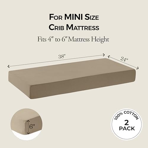 Dreamology Mini Crib Fitted Sheets, 100% Cotton Crib Sheets, 2 Pack - Image 2