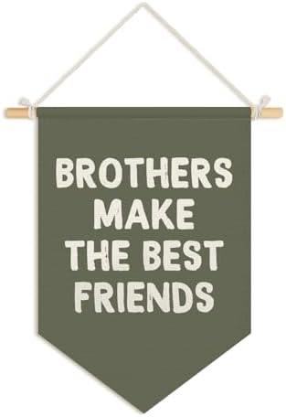 Wheatwin Boys Room Decor, Brothers Make the Best Friends Wall Hanging Pennant by Wheatwin