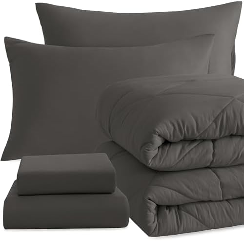 NTBAY Twin Microfiber Bed in a Bag, Comforter Set 5 Piece, Dark Grey by NTBAY