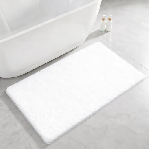 Polyester Bathroom Rug 30"x50" White, Large Soft Shaggy Bath Mat by Kildoss