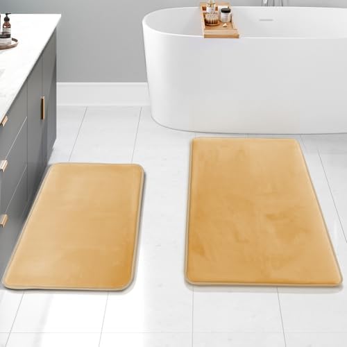 Clara Clark 2 Piece Bathroom Rugs Bath Mat Set, Velvet Memory Foam Bath Mats by ClaraClark