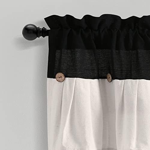 Lush Decor Linen Button Farmhouse Valance Curtians 52"W x 18"L Black & White - Image 2