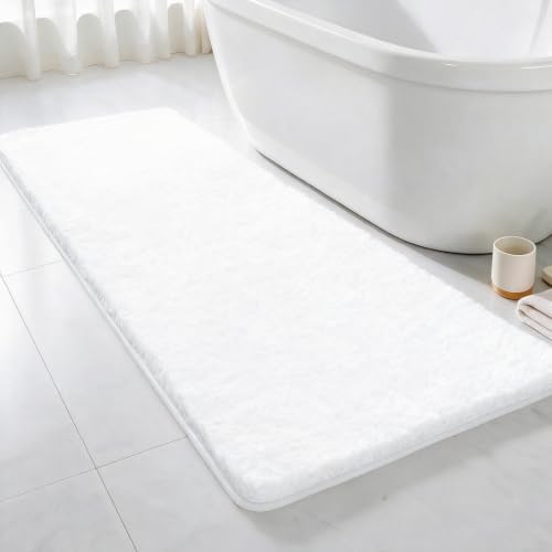 Polyester Bathroom Runner Rug 24"x60" White, Soft Shaggy Bath Mat by Kildoss