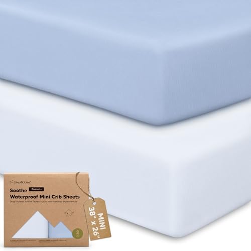 2 Pack and Play Sheets, Waterproof Mini Crib Sheet Fitted 38x26 by KeaBabies