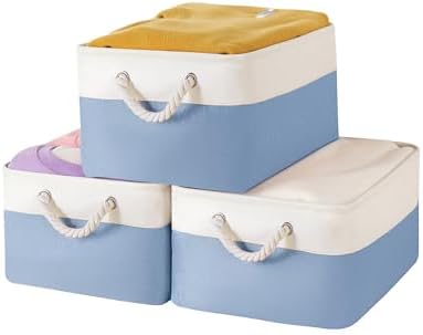 Storage Bins with Sturdy Cotton Handles, Fabric Storage Baskets by LordCom
