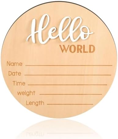 Baby Announcement Sign, Wooden Hello World Newborn Signs Birth Name Sign by NQEUEPN