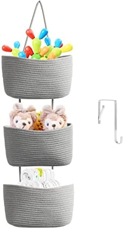 TeoKJ Over the Door Hanging Basket, 3-Tier Woven Cotton Wall-Mounted Storage by TeoKJ